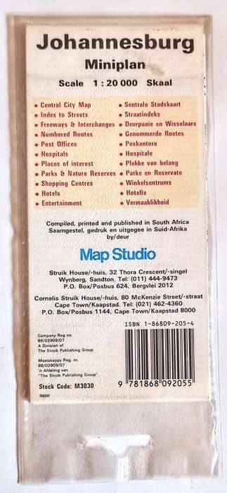Map Studio. Johannesburg Miniplan. Map of City Centre and Surrounds with Street Index