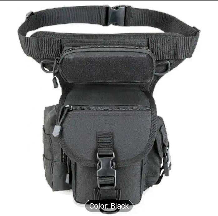 Black Multi-Purpose Drop Leg Pouch - Water-Resistant Polyester, Ideal for Hiking, Fishing & Outdoor