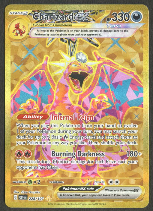 Charizard EX 228/197 Obsidian Flames Hyper Rare Gold - Mint