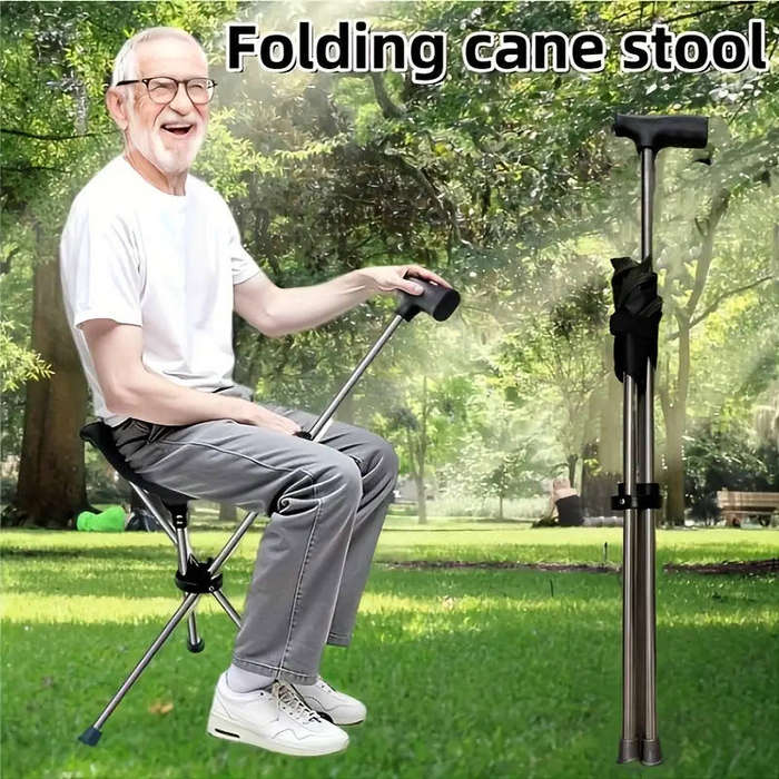 2-in-1 folding walking stick and stool suitable for hiking, camping, outdoor activities