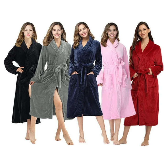 Solid color lapel robe autumn and winter bathrobe long pajamas couple home clothes
