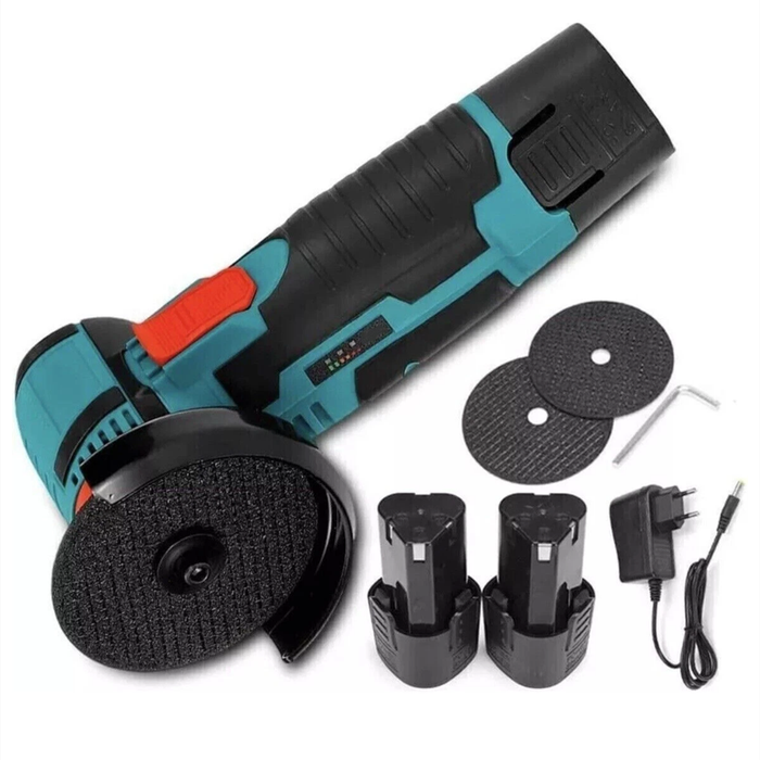 Portable lithium-ion electric angle grinder with two batteries and tool box