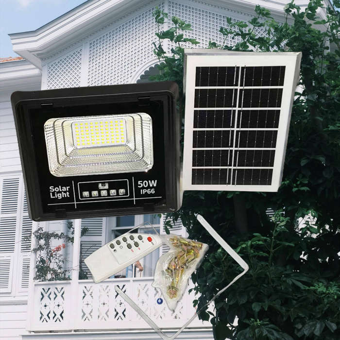 50W Solar Floodlight Outdoor Remote Control Solar LED Light IP66 Waterproof