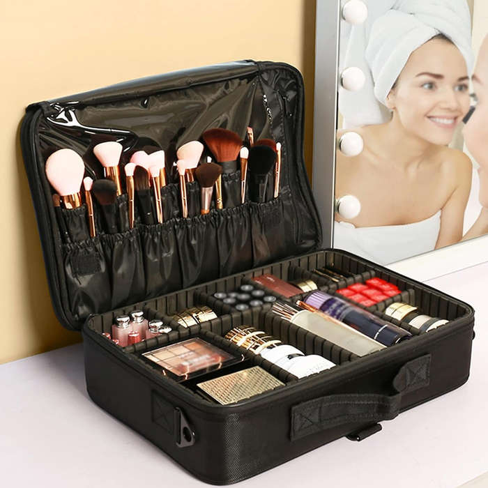Portable travel cosmetic bag beauty box with detachable dividers