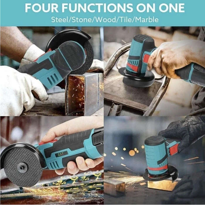 Portable lithium-ion electric angle grinder with two batteries and tool box