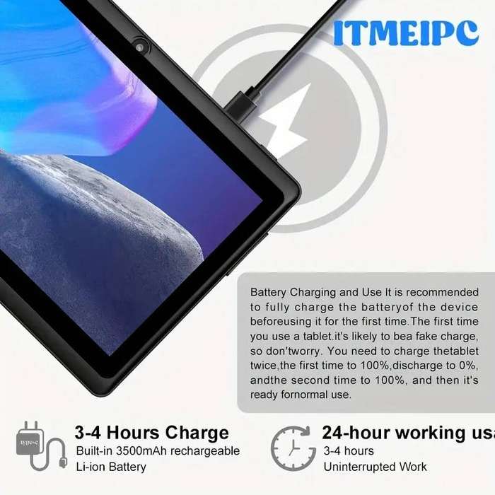 ITMEIPC Android 14 tablet with quad-core processor, HD display and dual cameras