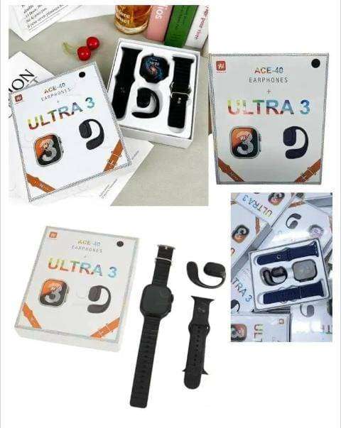 ACE-40 Smartwatch & Ultra 3 Wireless Earphones Combo