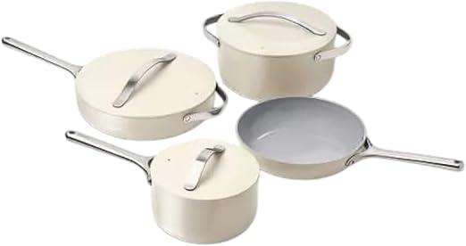Pot Set 7pc Ceramic Coated Aluminium Italiano Collection-Colours cream/Red/Black