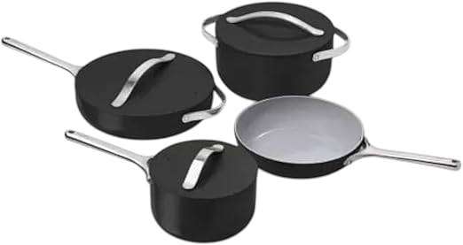 Pot Set 7pc Ceramic Coated Aluminium Italiano Collection-Colours Black and Grey