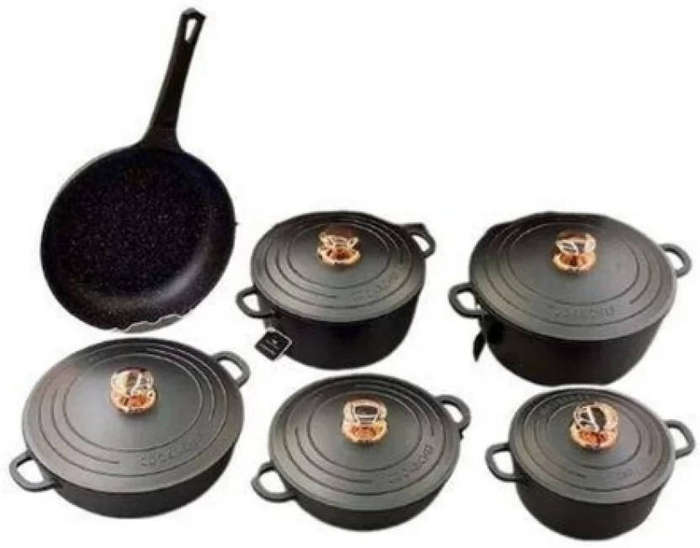 11 Piece Cookware Cast Iron Pots Sets 1 Non-Stick Coated Cast Iron Cookware Set  (11 - Piece)