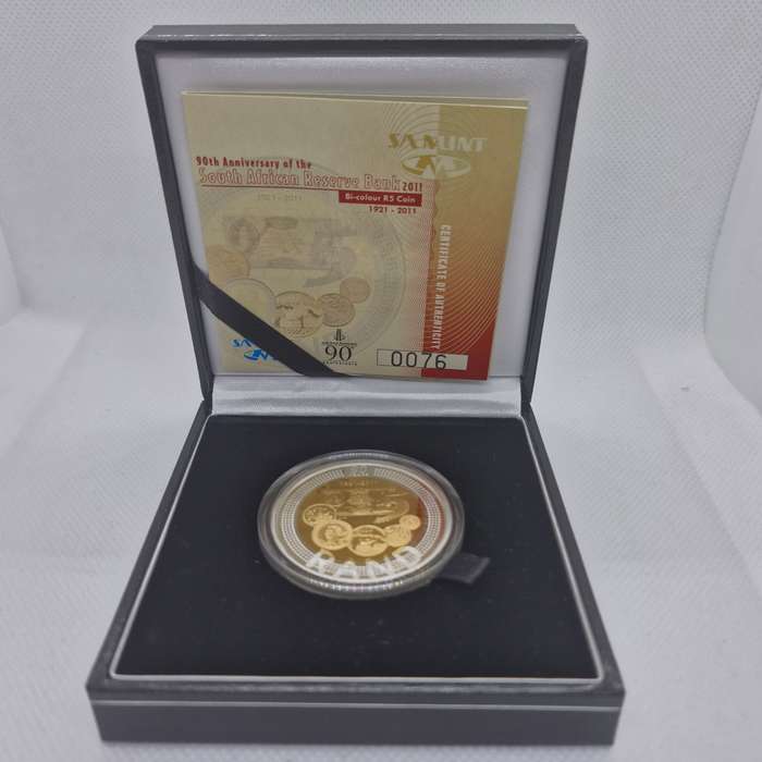 BI-COLOUR R5 Proof Crown - 2011 - SARB 90th Anniversary