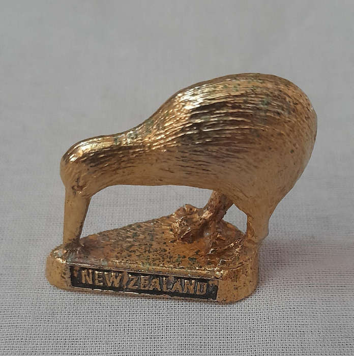 New Zealand Kiwi Gold Toned Figurine Souvenir