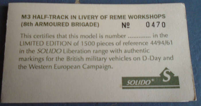 SOLIDO 1/50 SCALE - REME HALF TRACK VEHCLE, BOXED