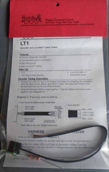 DIGITRAX LT1 DECODER & LOCONET CABLE TESTER, IN PKT