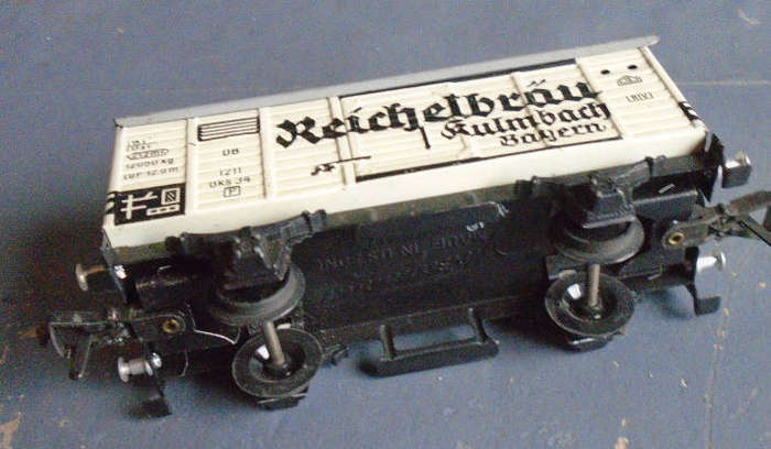 FLEISCHMANN HO SCALE - TIN PLATE DB REICHELBRAU GOODS WAGON, MADE IN US ZONE