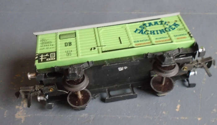 FLEISCHMANN HO SCALE - TIN PLATE DB STAATL FACHINGEN GOODS WAGON, MADE IN US ZONE