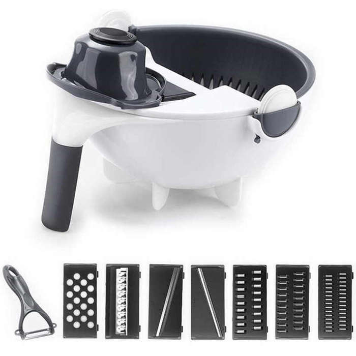 Multifunctional 9 In 1 Magic Rotating Vegetable And Fruit Cutter With Washing Basket