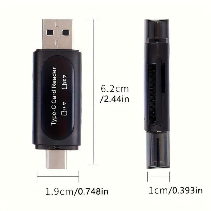 4-in-1 High-Speed USB Type C/USB A Dual Slot Memory Card Reader