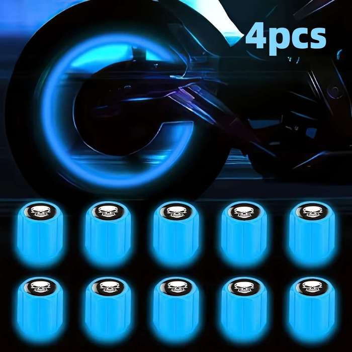 4 New Fluorescent Skull Tire Valve Caps