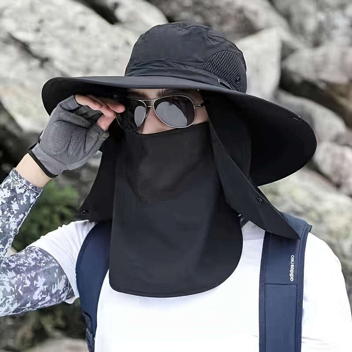 Men's Wide Brim Sun Hat With Removable Face And Neck Hood