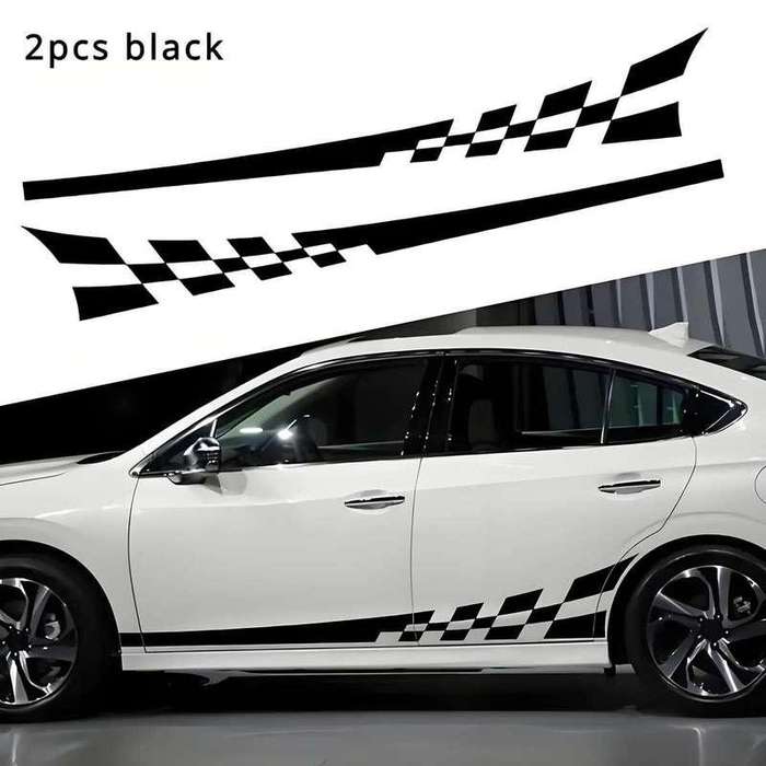Set of 2 Glossy Checkered Flag Racing Decals - Self Adhesive