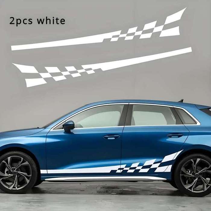 Set of 2 Glossy Checkered Flag Racing Decals - Self Adhesive