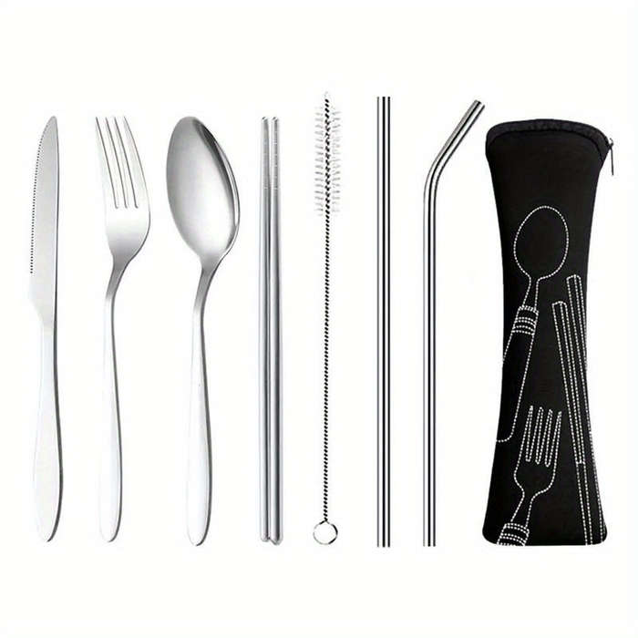 7-Piece Stainless Steel Travel Cutlery Set