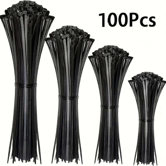 100-Piece Multi-Size Black Nylon Cable Tie Set