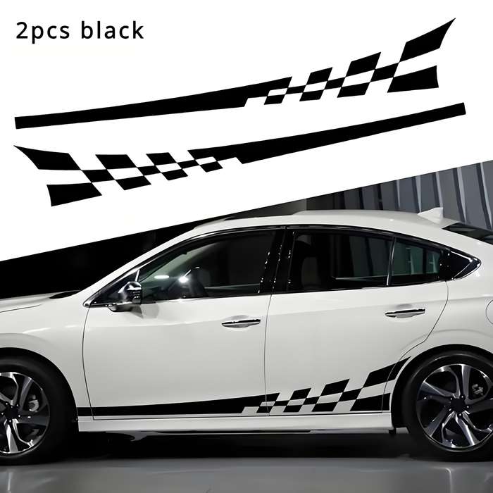 Set of 2 Glossy Checkered Flag Racing Decals - Self Adhesive