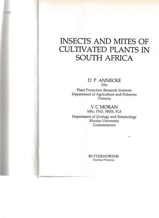 INSECTS AND MITES OF CULTIVATED PLANTS IN SOUTH AFRICA