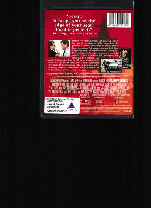 CLEAR AND PRESENT DANGER BLU RAY
