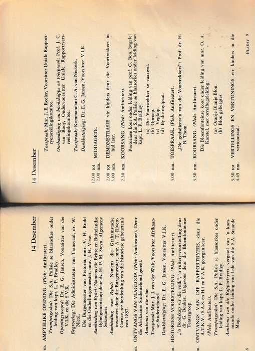 INWYDING VAN DIE VOORTREKKERMONUMENT, AMPTELIKE PROGRAM EN GEDENKBOEK PRETORIA 13-16 DESEMBER 1949