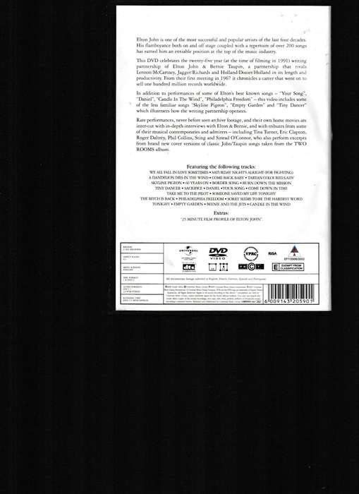 TWO ROOMS, CELEBRATING THE SONGS OF ELTON JOHN & BERNIE TAUPIN DVD
