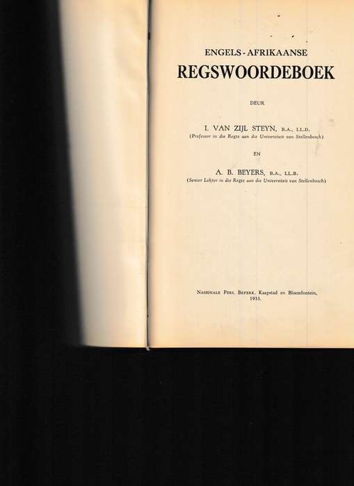 REGSWOORDEBOEK, ENGELS-AFRIKAANS 1 STE UITG. 1933