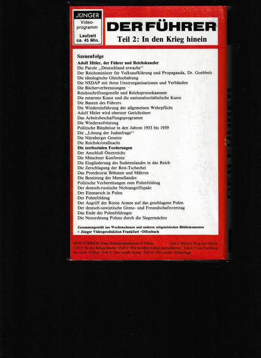 DER FUHRER ADOLF HITLER UND DAS 3. REICH 6 VHS TAPES