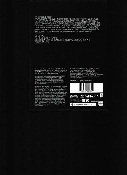 PET SHOP BOYS, CUBISM IN CONCERT NOVEMBER 14 2006 AUDITORIO NACIONAL MEXICO CITY DVD