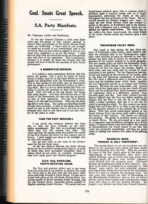 S.A. ALGEMENE VERKIESINGSMANIFESTE 1910-1981