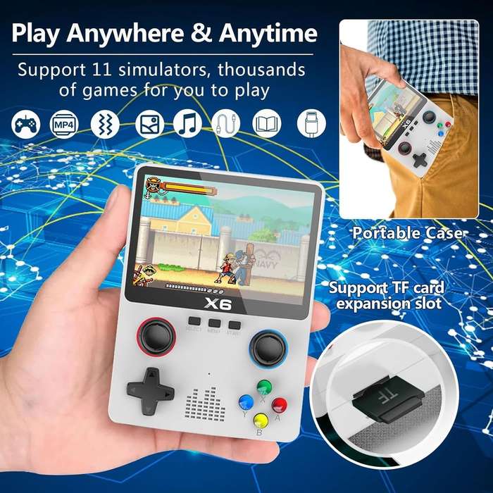 X6 Handheld Retro Video Game Console 3.5inch Screen 1000+ Games 32GB - White