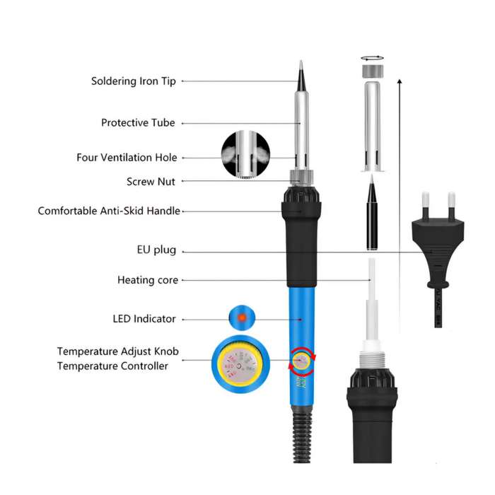 60w Adjustable Temperature Electric Soldering Iron Kit Repair Tool & Gloves