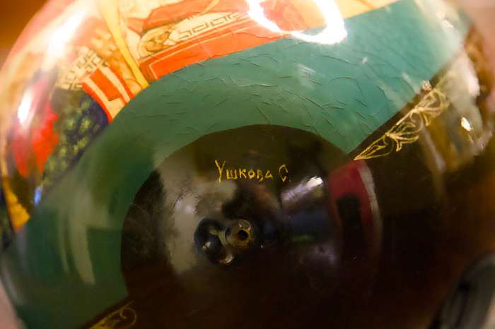 Rare signed, lacquered hand-painted wooden Russian egg with Gold Leaf Saint Nicholas Icon