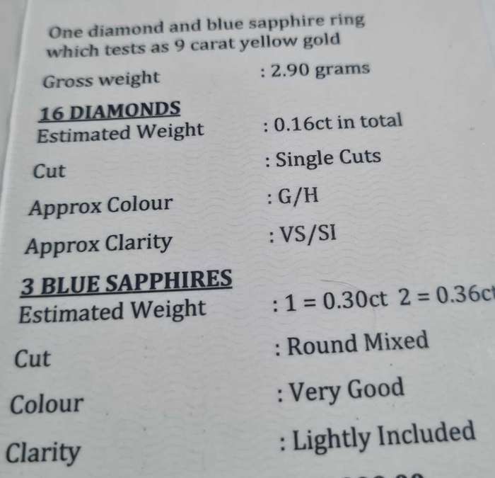 Diamond and blue sapphire ring