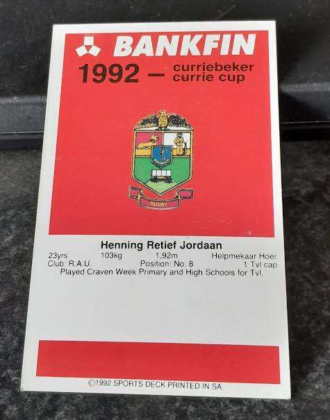 Sports Deck Rugby Card Hein Jordaan