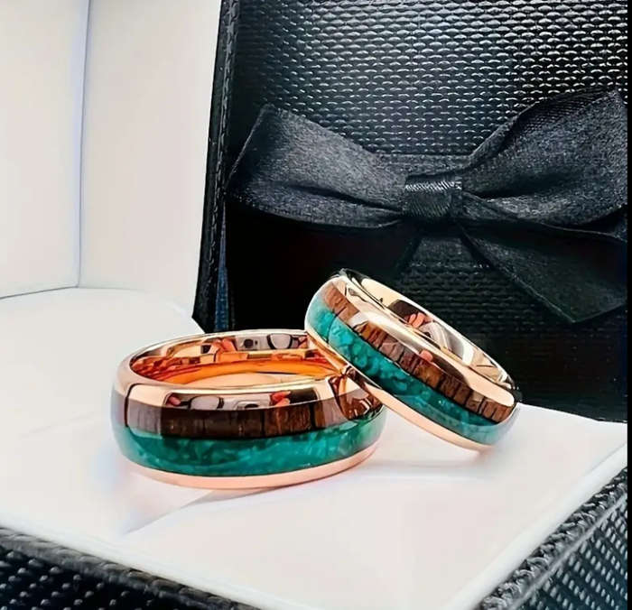 Titanium Three Tone Wood Inly Ring Size Y