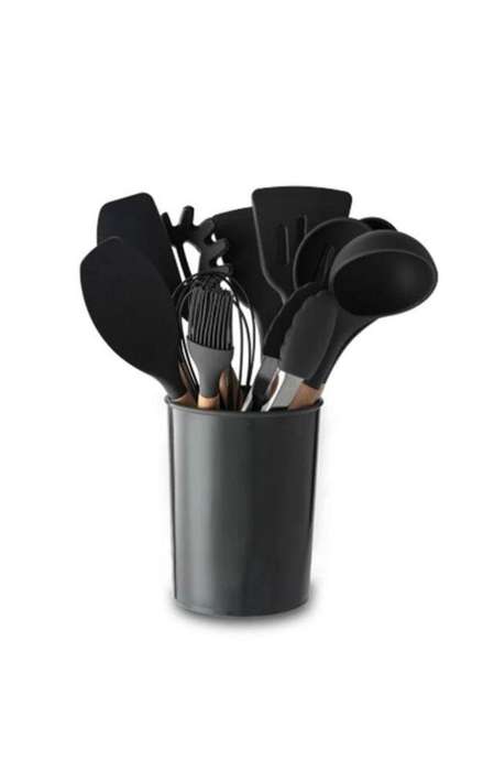 11 Piece Non-Stick Silicone Utensil Kitchen Set - Black