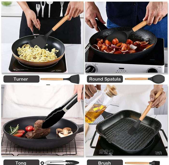 11 Piece Non-Stick Silicone Utensil Kitchen Set - Black