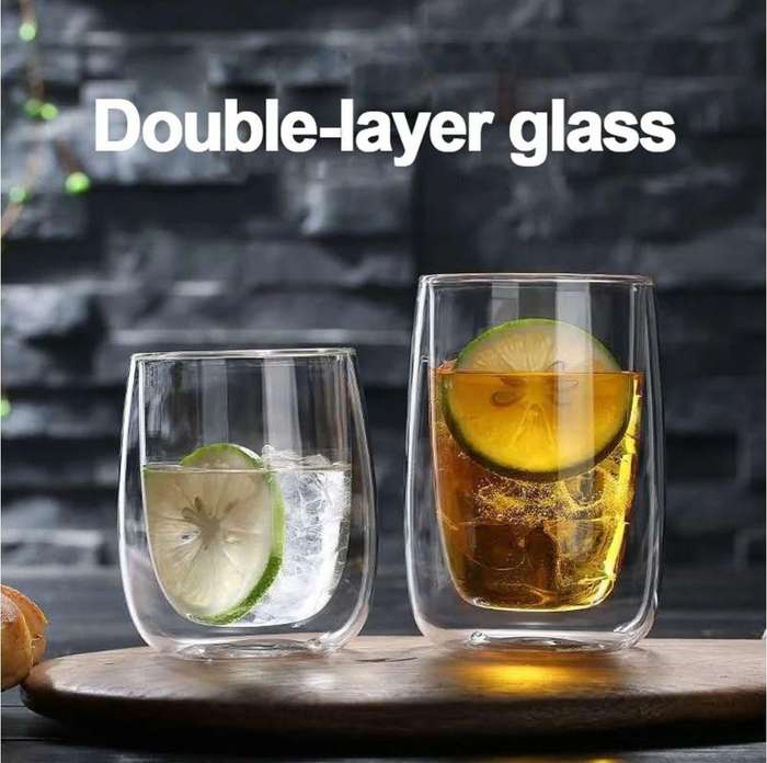 2 Piece 450ml Double Wall Glass Coffee Mug