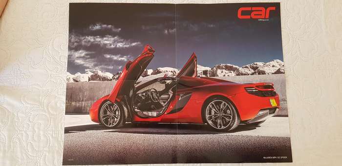 EIGHT LARGE MOTORCAR POSTERS OF POPULAR SPORTS CARS OF RECENT YEARS.