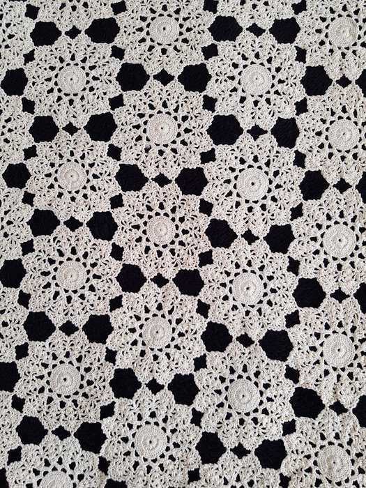 VINTAGE CROCHETED TABLECLOTH - SIX ANGULAR - HEXAGON SHAPE.