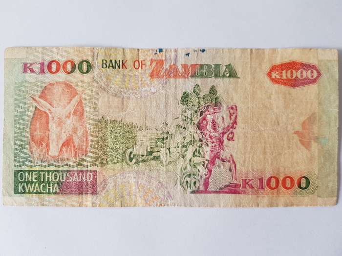 1000 ZAMBIAN KWACHA BANK NOTE FROM 1992.