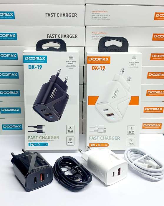 DX-19 20W Fast Charger  Dual Port with Type-C to Type-C Cable